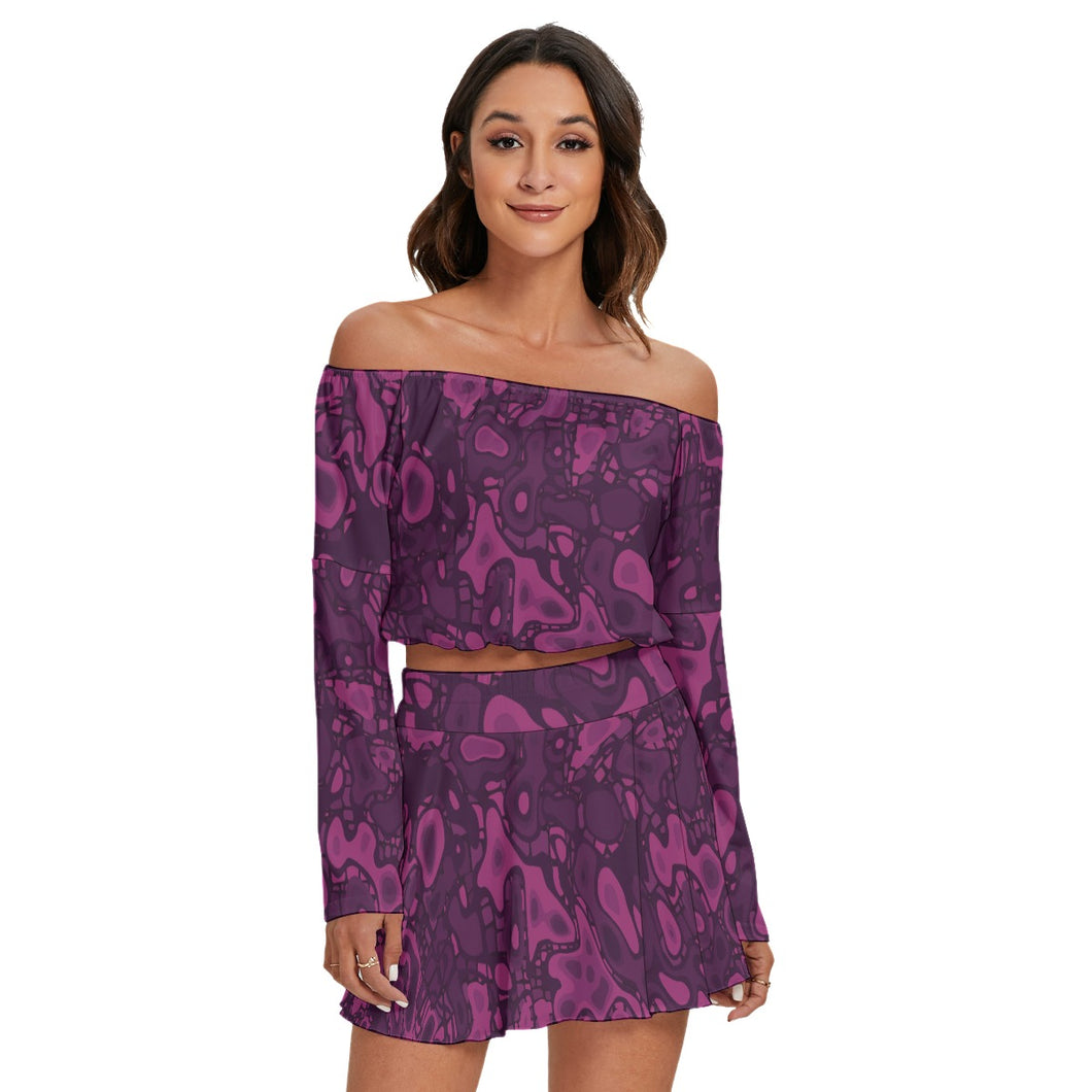 Enchanted Vines and Velvet Scales Off-shoulder Top + Skirt Set